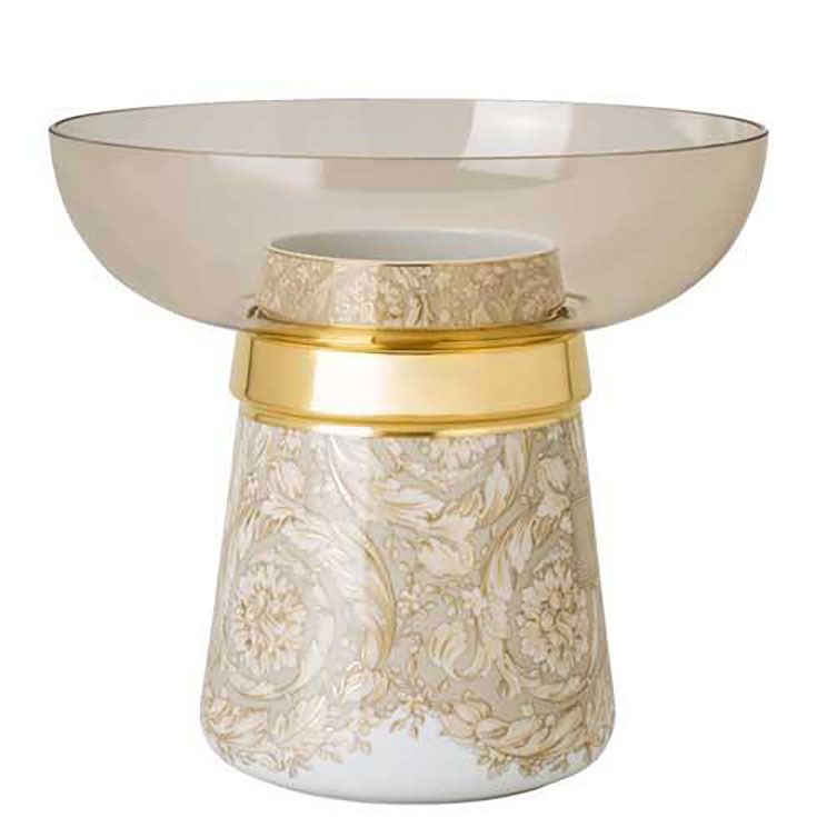 Versace Barocco Beige Vase 2 Piece Glass Porcelain 8 1/2 Inch 14439-403782-28676, 790955197916