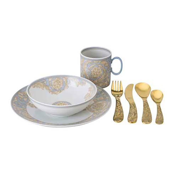 Versace Barocco�Blue Kids Dinnerware and Cutlery Set 7 Piece 19335-403781-28514, 790955195936
