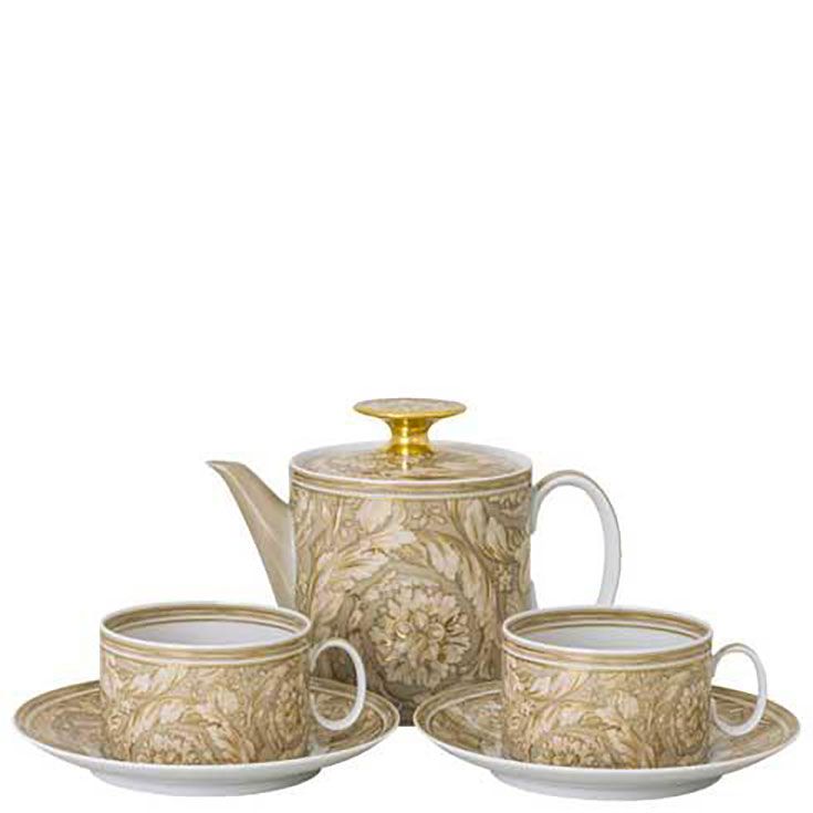 Versace Barocco Beige Tea Set for Two Incl. Tea Pot and 2 Tea Cups/Saucers 19335-403782-28717, 7909…