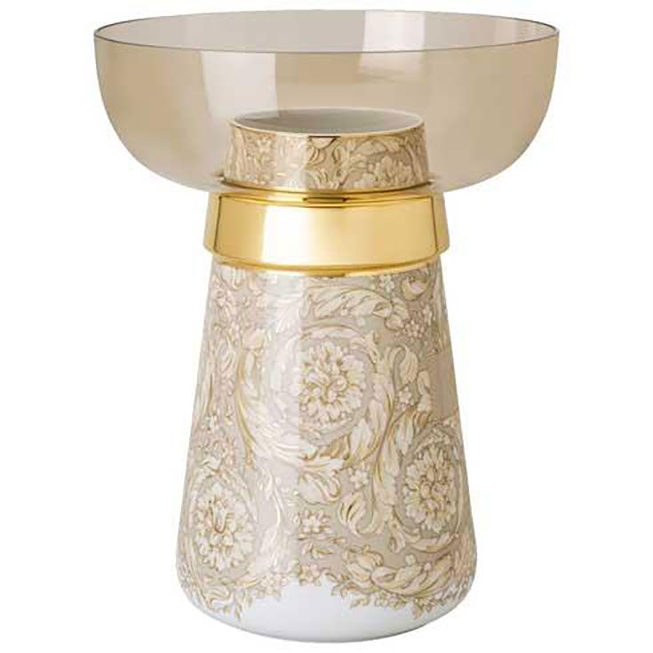 Versace Barocco Beige Vase 2 Piece Glass Porcelain 15 Inch 14439-403782-28745, 790955197923