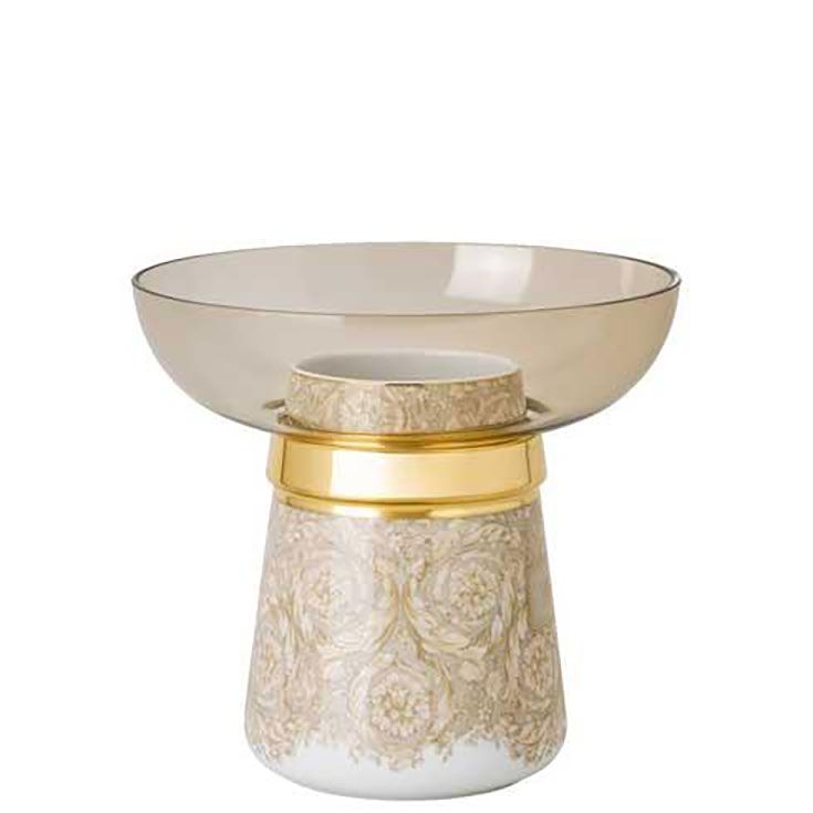 Versace Barocco Beige Vase 2 Piece Glass Porcelain 6 1/2 Inch 14439-403782-28744, 790955197909