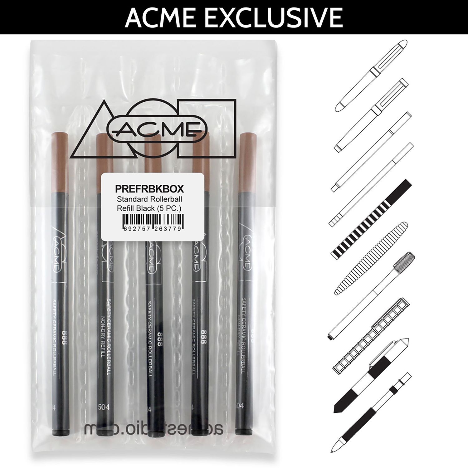 ACME Studio 888 Roller Ball Black 5 Pack Refills PREFRBKBOX