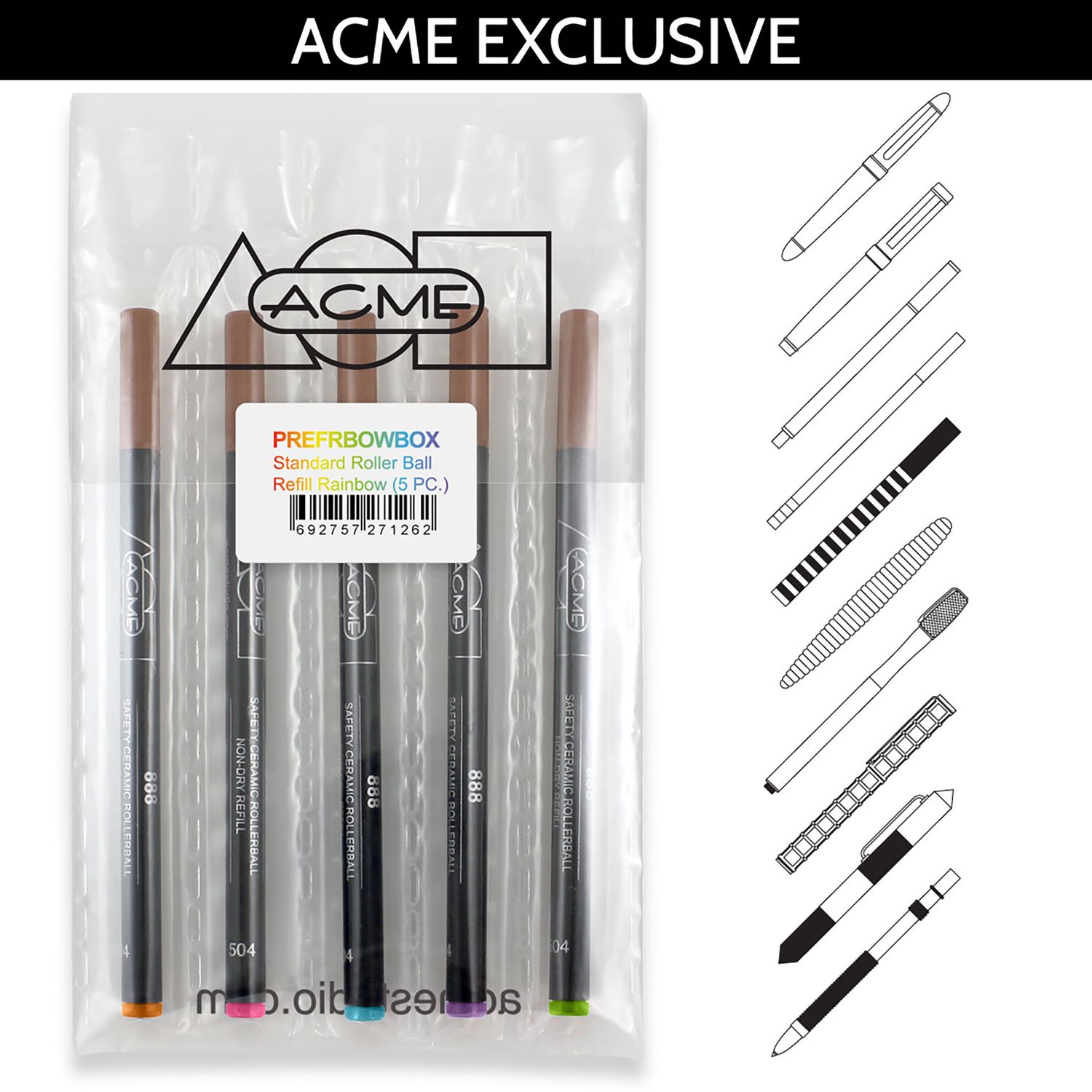 ACME Studio 888 Roller Ball Rainbow 5 Pack Refills PREFRBOWBOX