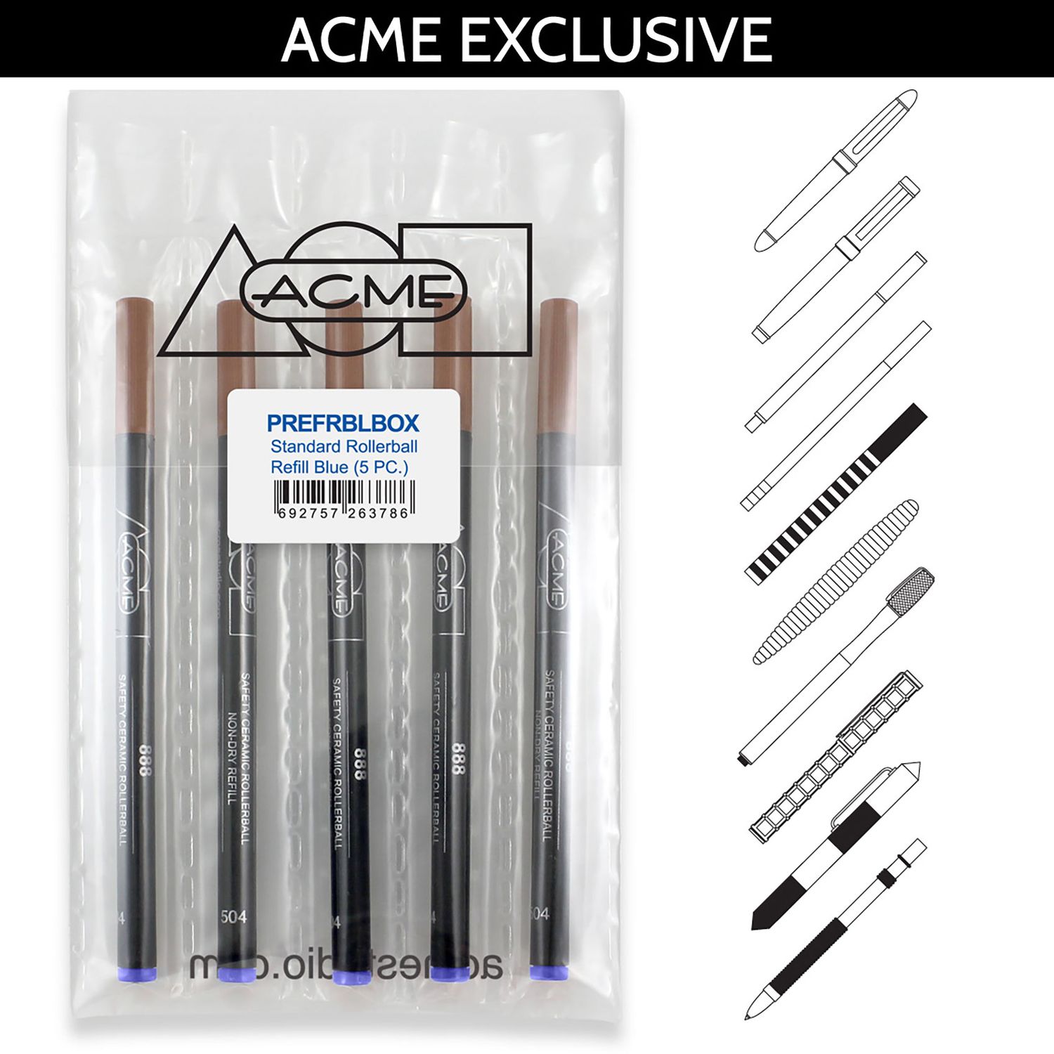 ACME Studio 888 Roller Ball Blue 5 Pack Refills PREFRBLBOX