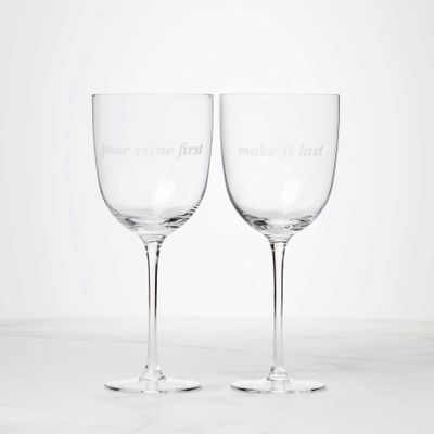 Kate Spade Pour Mine First &amp; Make It Last Wine Glasses Set of 2 897457, 882864871565