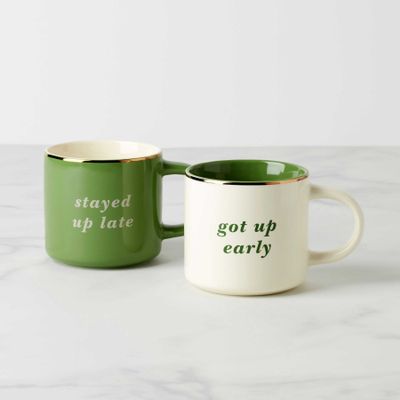 Kate Spade Got Up Early &amp; Stayed Up Late Mugs Set of 2 897462, 882864871619