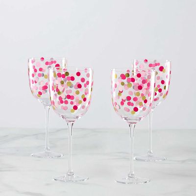 Kate Spade It's Raining Confetti Wine Glasses Set of 4 897539, 882864871749