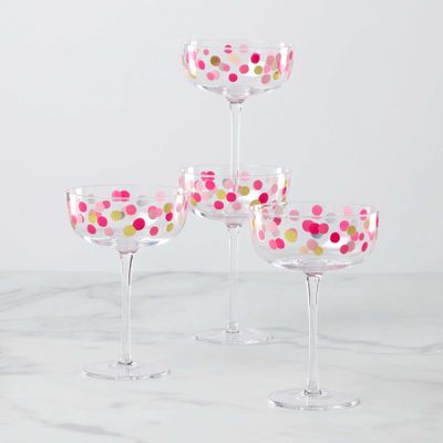 Kate Spade It's Raining Confetti Coupe Glasses Set of 4 897537, 882864871725