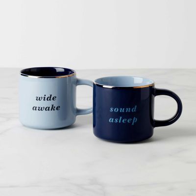 Kate Spade Wide Awake &amp; Sound Asleep Mugs Set of 2 897463, 882864871626