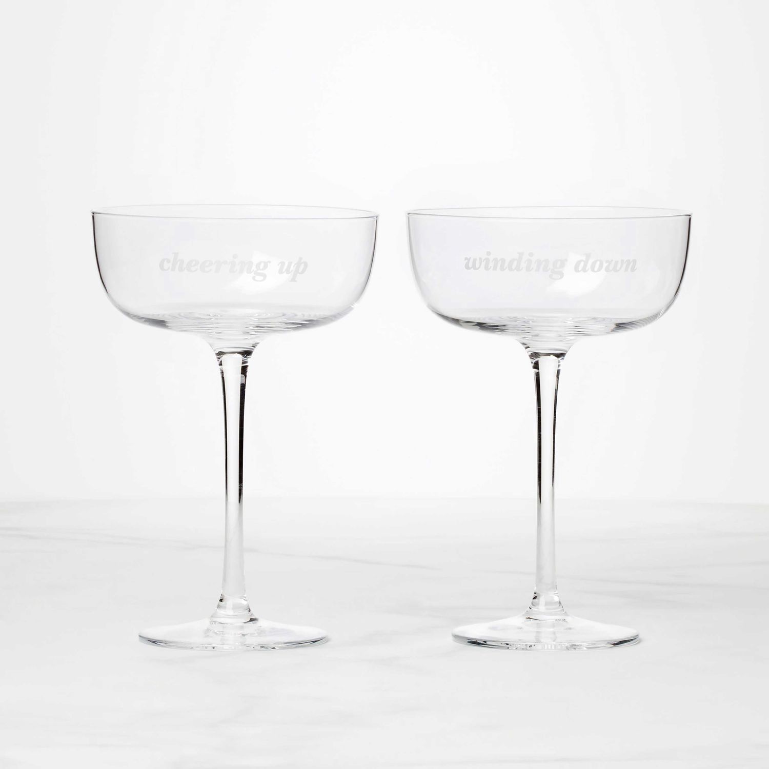 Kate Spade Winding Down &amp; Cheering Up Coupe Glasses Set of 2 897460, 882864871596