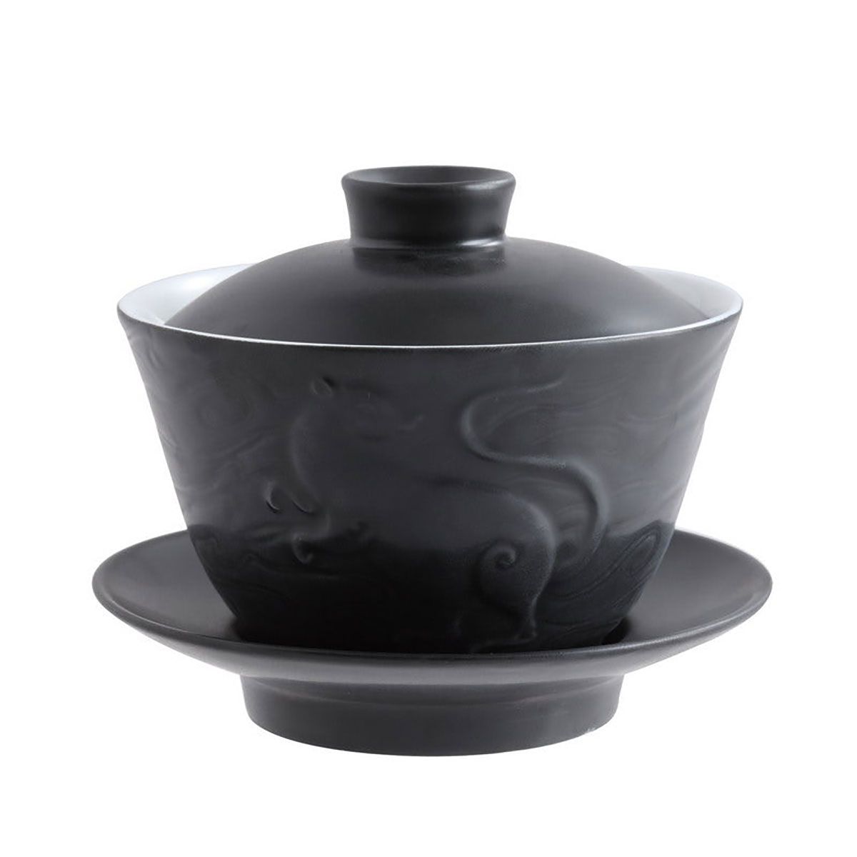 Jean Boggio Covered Chinese Tea Cup With Rat Pattern Black Mat JB00906B