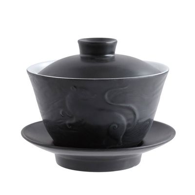 Jean Boggio Covered Chinese Tea Cup With Rat Pattern Black Mat JB00906B