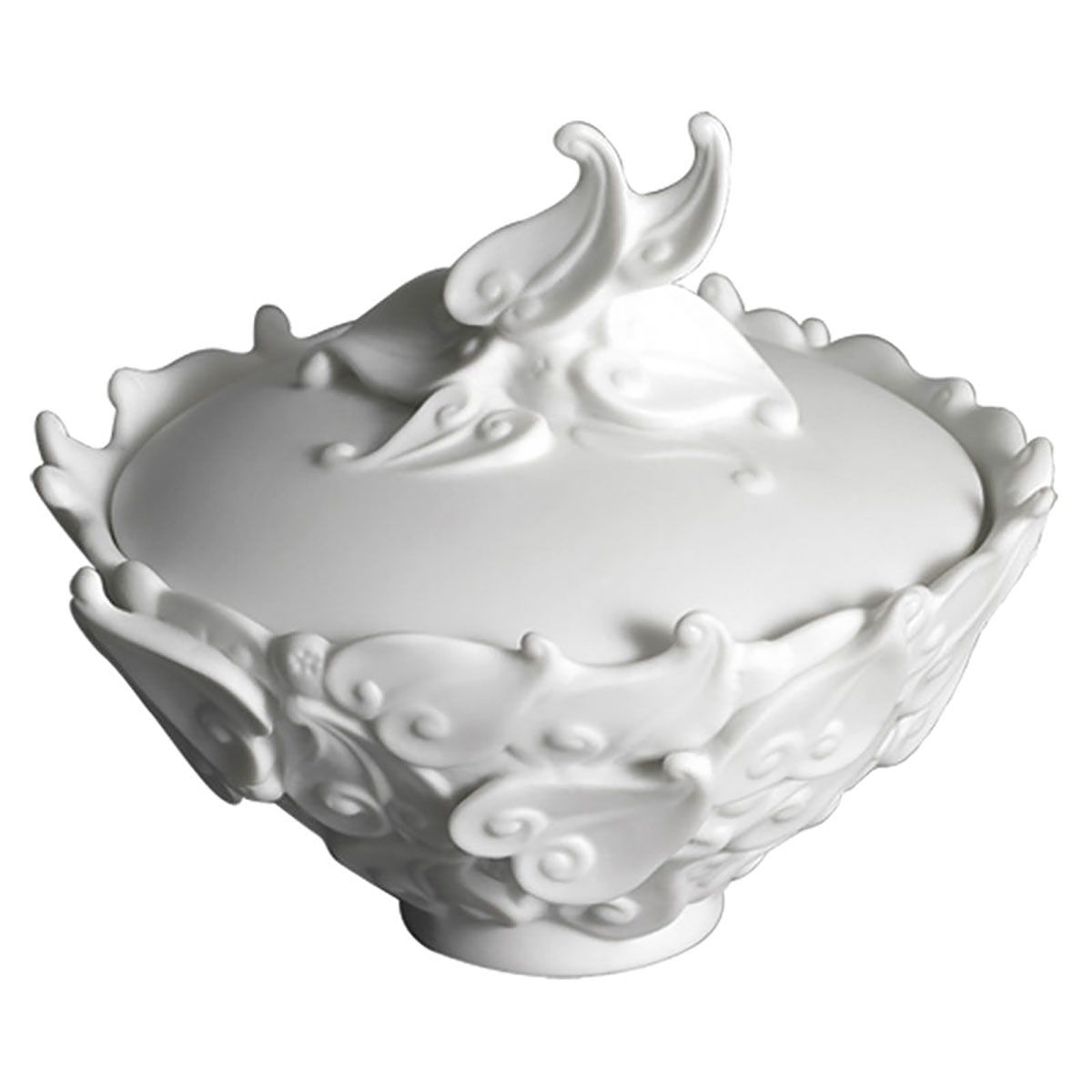 Jean Boggio Extraordinary Garden Leaf Bowl With Cover White JB00135W