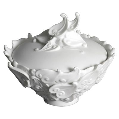 Jean Boggio Extraordinary Garden Leaf Bowl With Cover White JB00135W