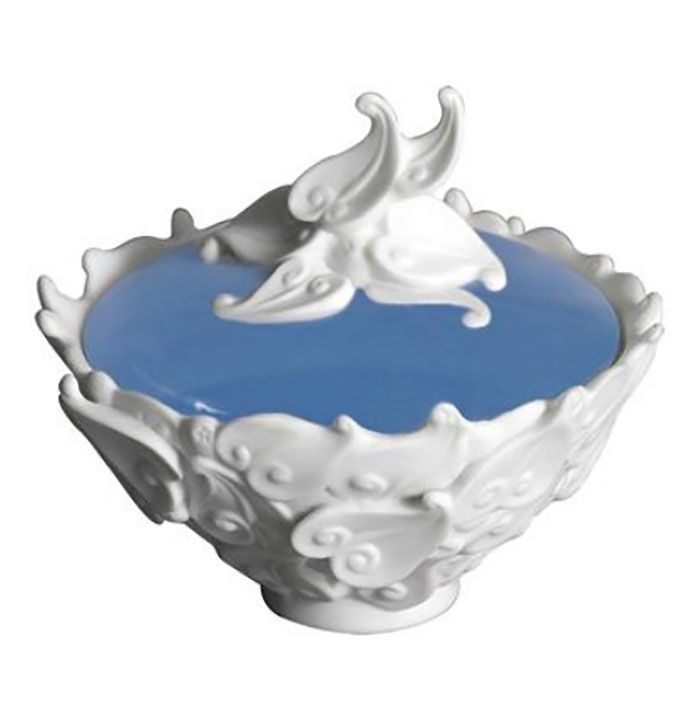 Jean Boggio Extraordinary Garden Leaf Bowl With Cover Blue JB00135B