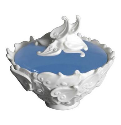 Jean Boggio Extraordinary Garden Leaf Bowl With Cover Blue JB00135B