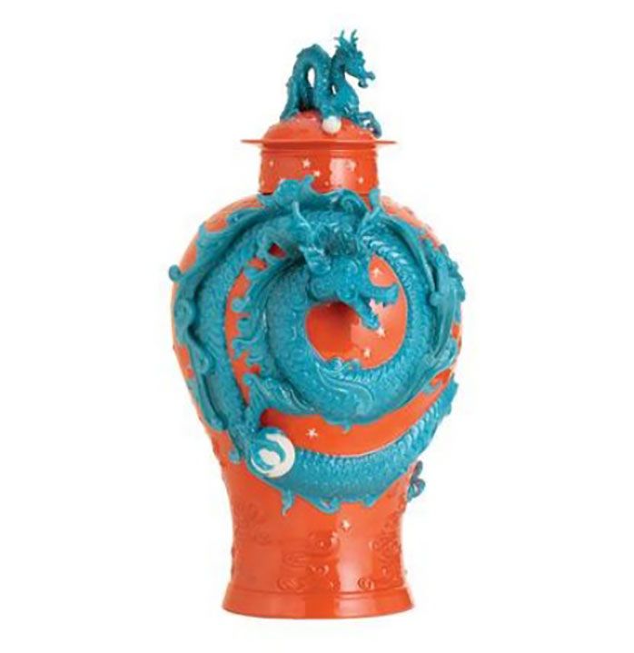 Jean Boggio Dragon Ginger Jar Orange Blue JB00816OB