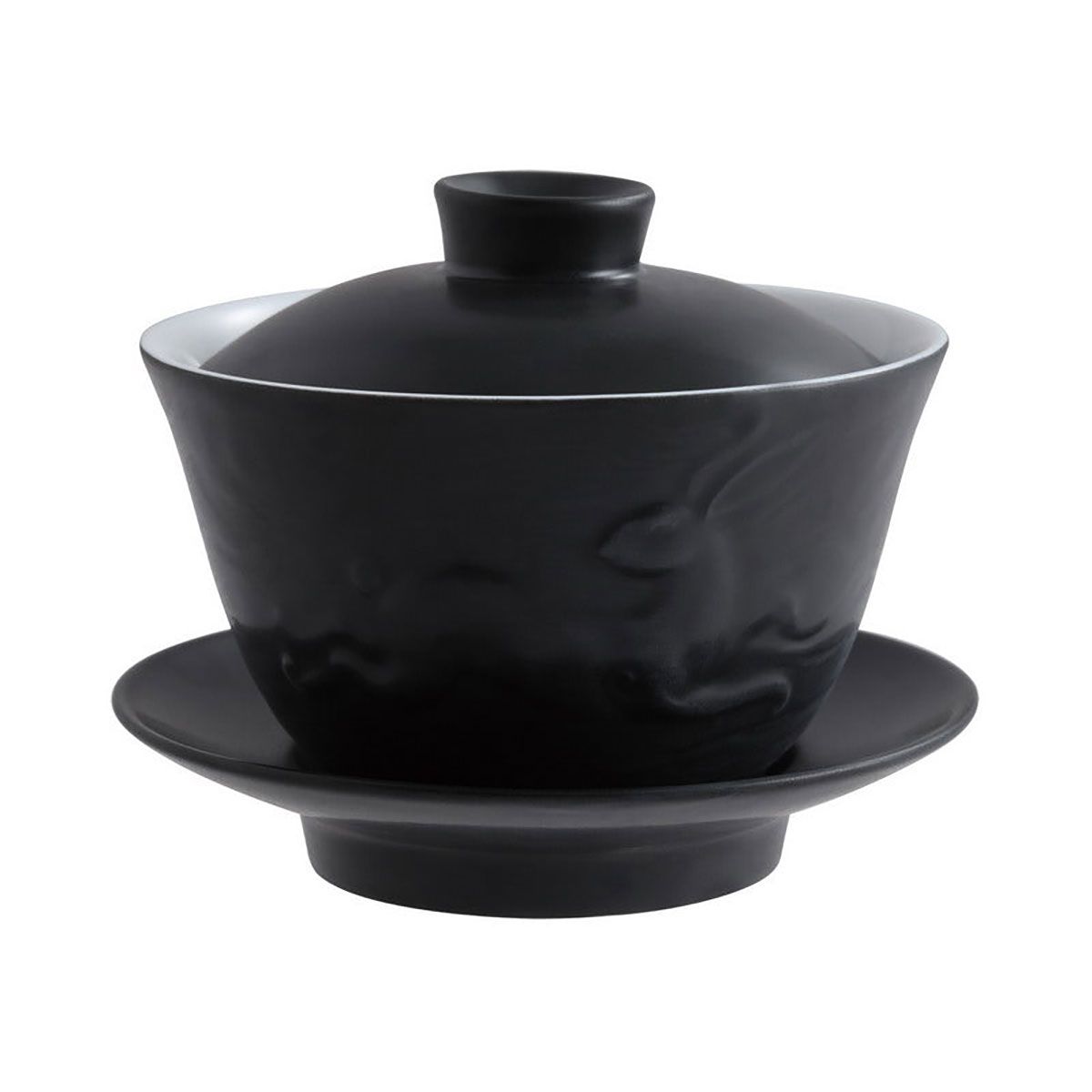 Jean Boggio Covered Chinese Tea Cup With Rabbit Pattern Black Mat JB00909B