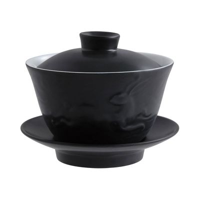 Jean Boggio Covered Chinese Tea Cup With Rabbit Pattern Black Mat JB00909B
