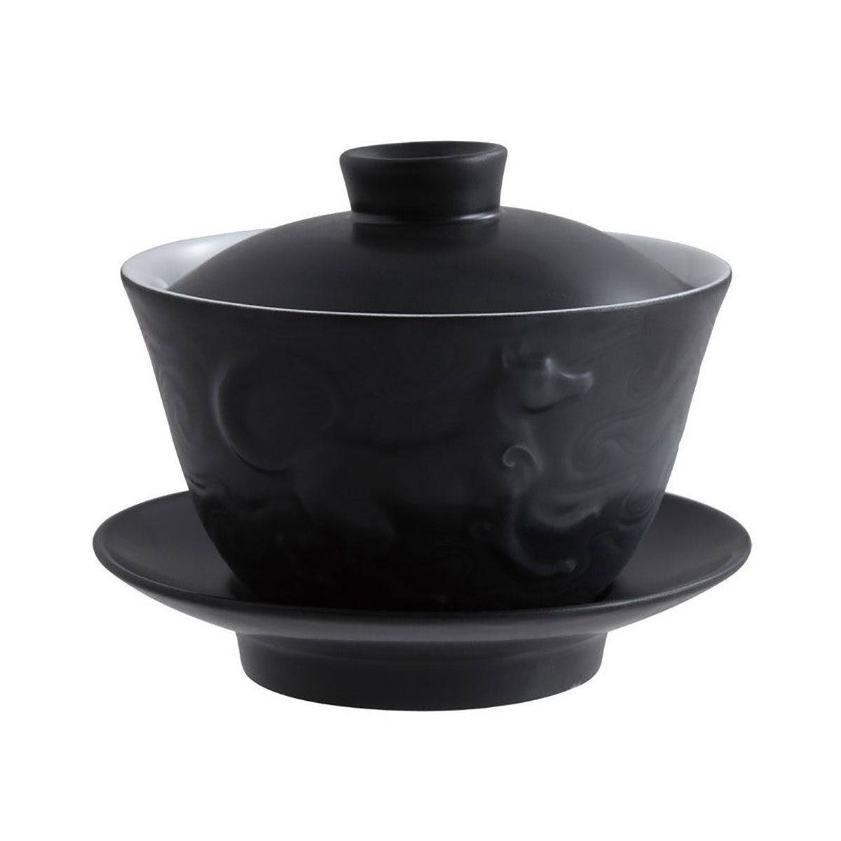 Jean Boggio Covered Chinese Tea Cup With Dog Pattern Black Mat JB00916B
