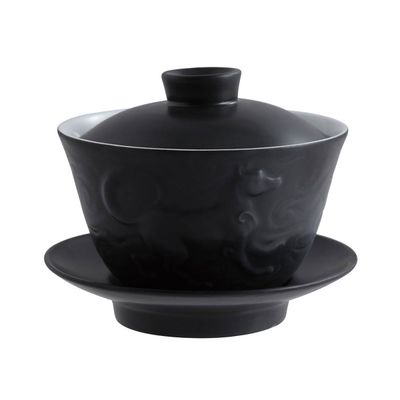 Jean Boggio Covered Chinese Tea Cup With Dog Pattern Black Mat JB00916B