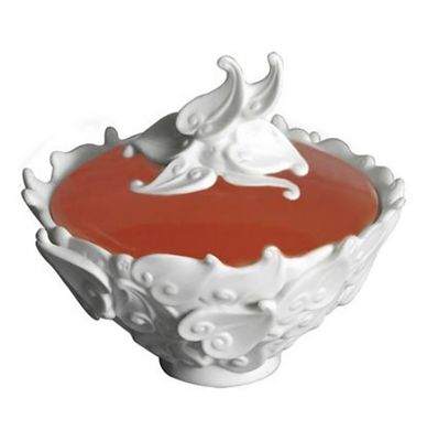 Jean Boggio Extraordinary Garden Leaf Bowl With Cover Red JB00135R