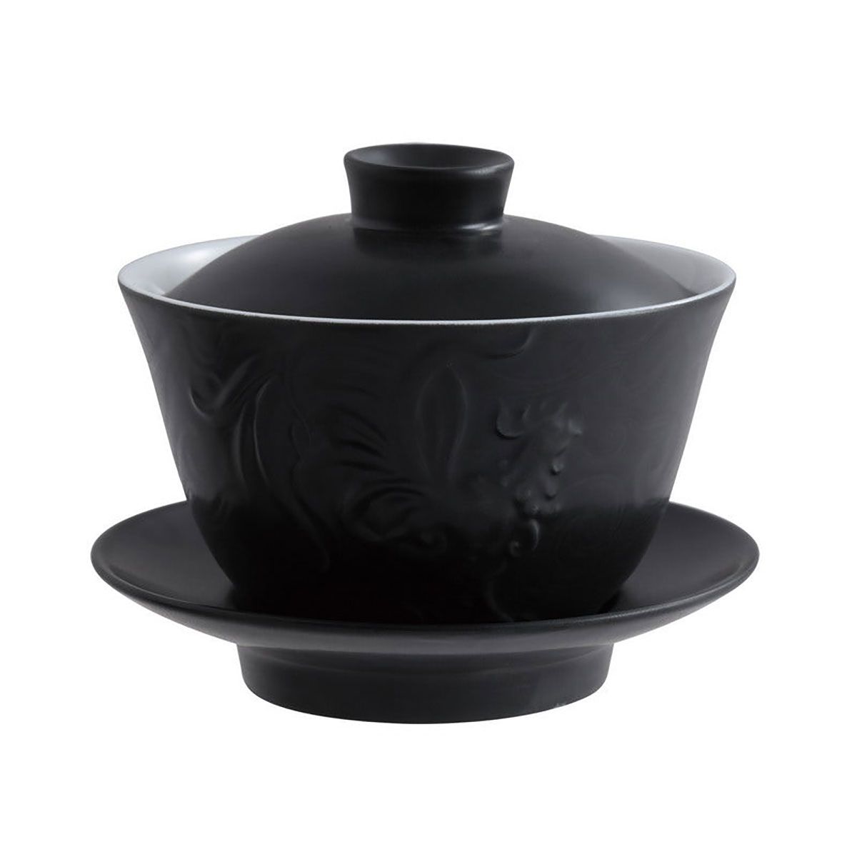 Jean Boggio Covered Chinese Tea Cup With Rooster Pattern Black Mat JB00915B