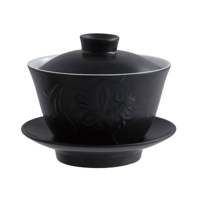 Jean Boggio Covered Chinese Tea Cup With Rooster Pattern Black Mat JB00915B