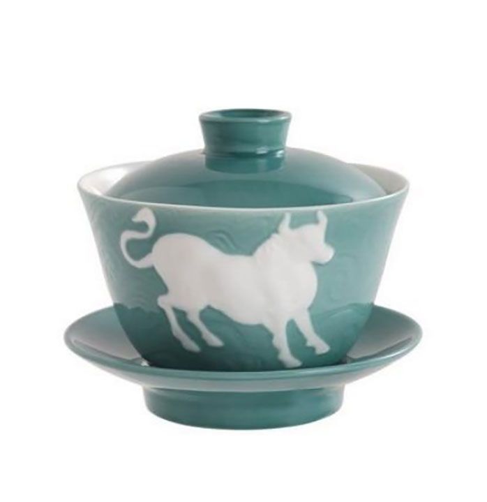 Jean Boggio Covered Chinese Tea Cup With Ox Pattern JB00907