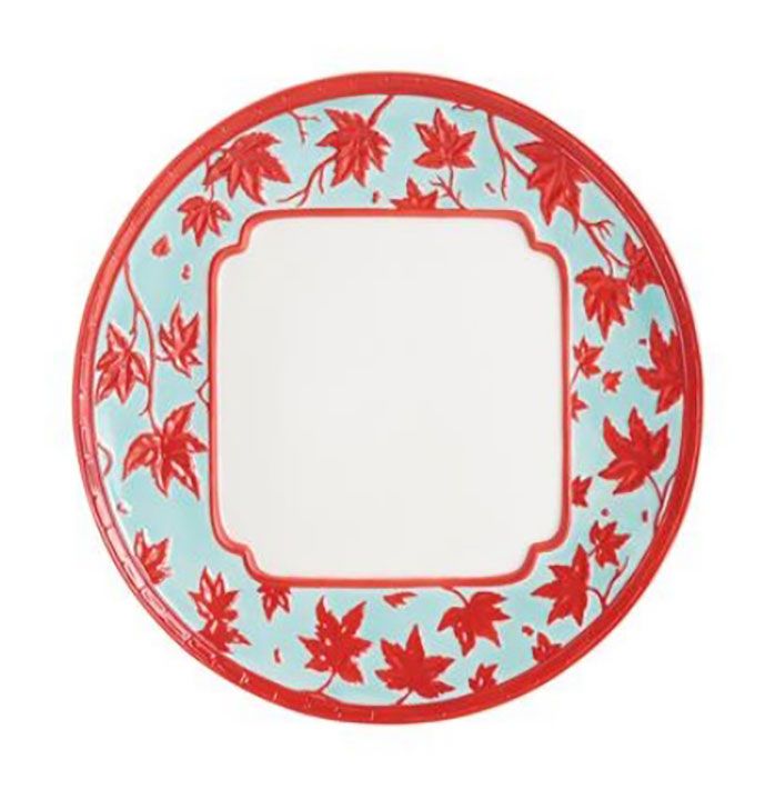 Jean Boggio Maple Leafs Dinner Plate Celadon Red JB00514CR