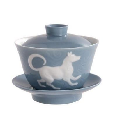 Jean Boggio Covered Chinese Tea Cup With Dog Pattern JB00916