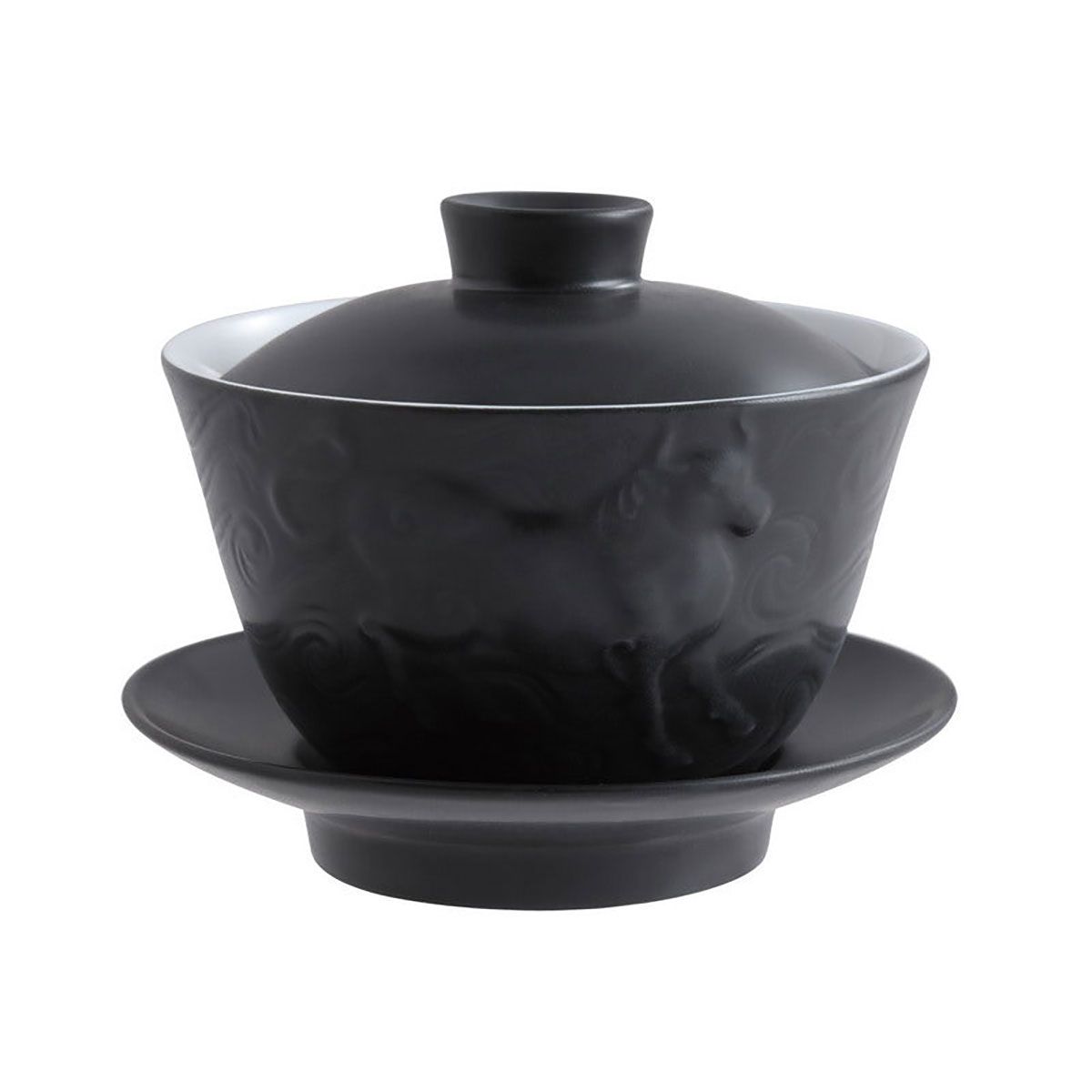 Jean Boggio Covered Chinese Tea Cup With Ox Pattern Black Mat JB00907B
