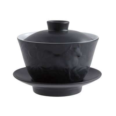 Jean Boggio Covered Chinese Tea Cup With Ox Pattern Black Mat JB00907B