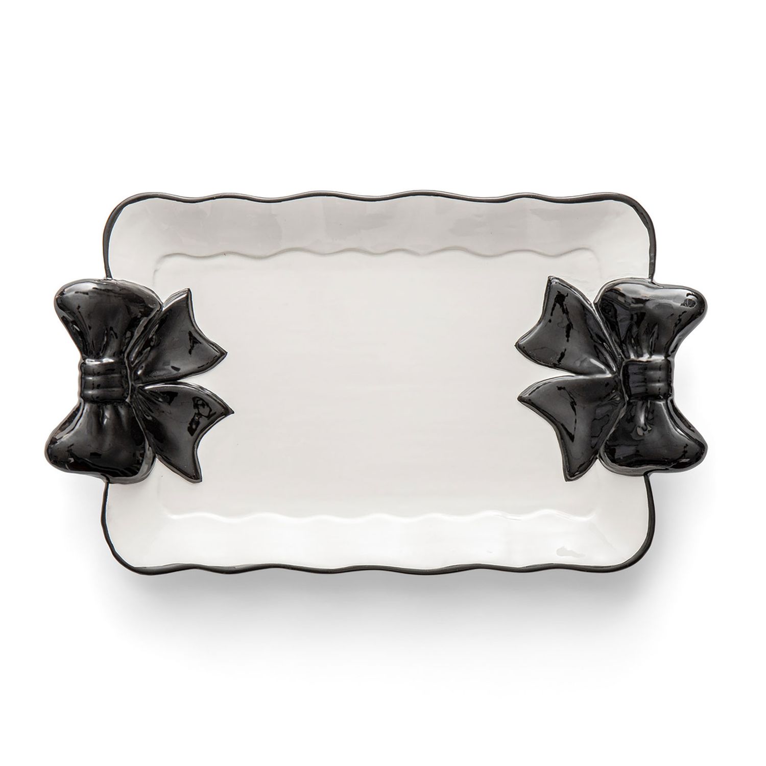 Godinger Serve Tray Black Bow Handles 16976, 028199169766