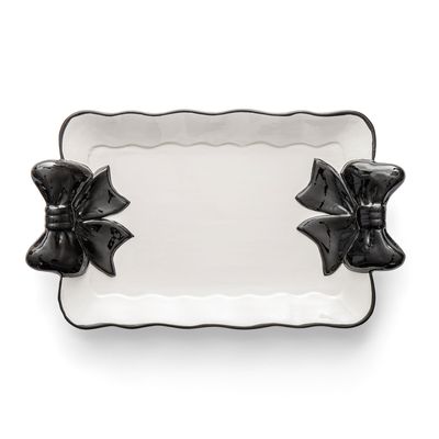 Godinger Serve Tray Black Bow Handles 16976, 028199169766