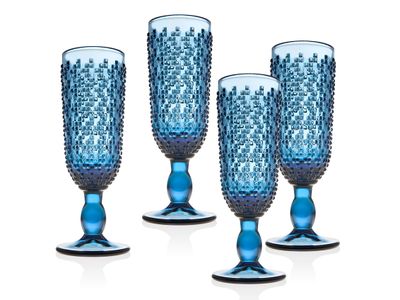 Godinger Alba Blue Set of 4 Champagne Flutes 5 oz 44689, 028199446898