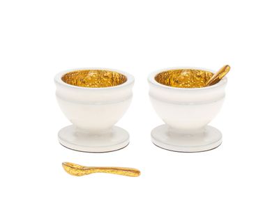 Godinger Set of 2 Gold White Spice Bowl Spoon 96675, 028199966754
