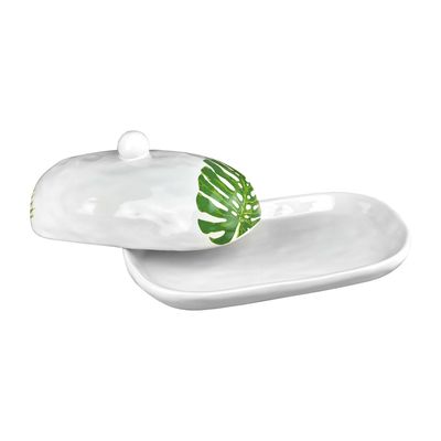 Godinger Palm Leaf Ceramic Butter Dish 13935, 028199139356