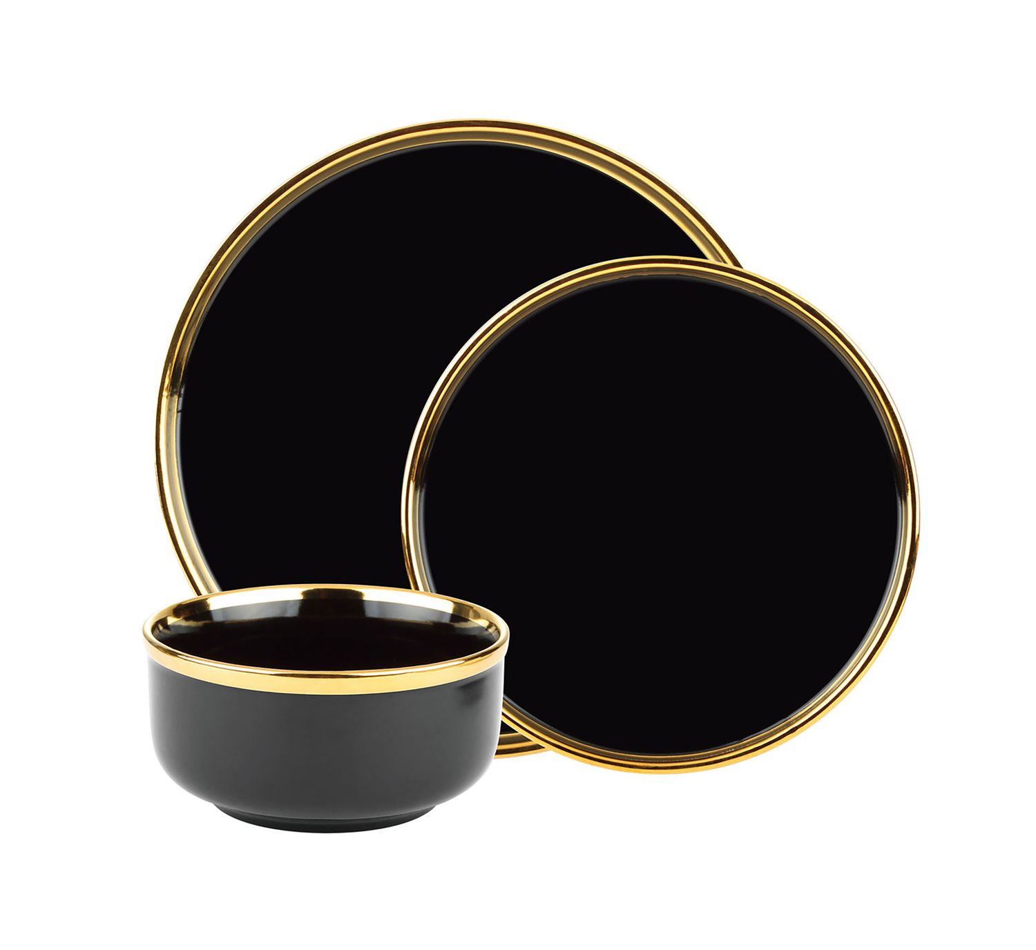 Godinger Hillcrest Stoneware Black &amp; Gold 12 Piece 87468, 028199874684