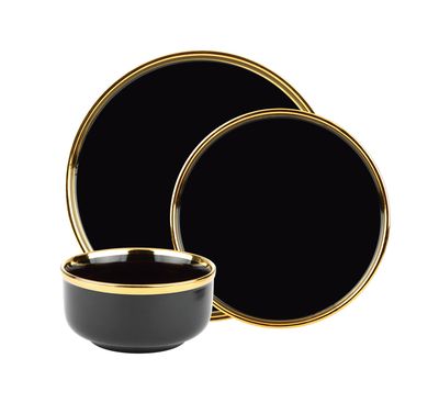 Godinger Hillcrest Stoneware Black &amp; Gold 12 Piece 87468, 028199874684
