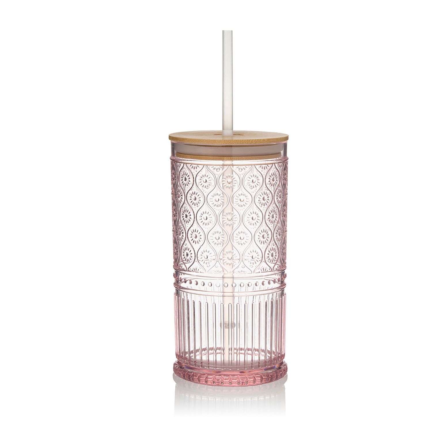 Godinger Claro Acrylic Highball Glass with Lid Blush 66208, 028199662083