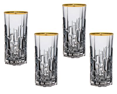 Godinger Milana Highball Glass Smoke Set of 4 Gold Rim 28043, 028199280430