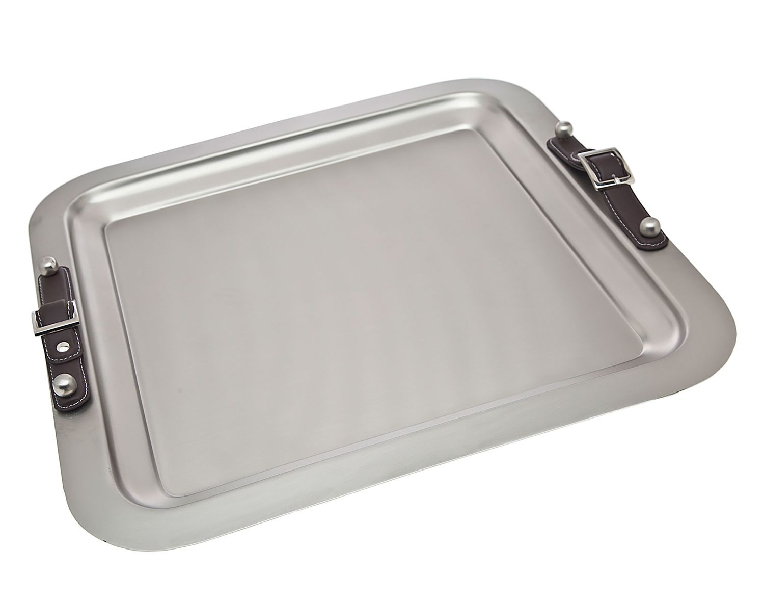 Godinger Square Tray Leather Handles 11665, 028199116654
