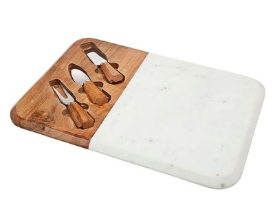 Godinger Wood Marble Cheese Board with Knives 64514