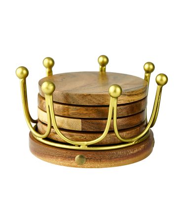 Godinger 4 Coaster Set with Gold Crown 50568, 028199505687