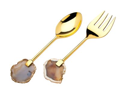 Godinger Salad Set Agate Handle Brass 70941, 028199709412