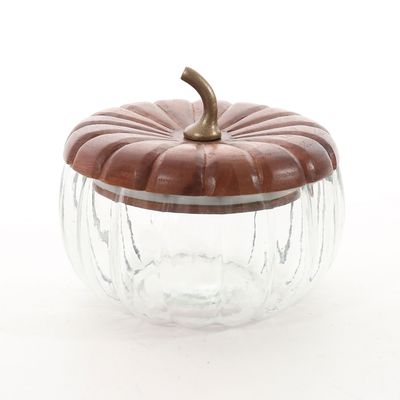 Godinger Glass Pumpkin with Wood Lid Large 50927, 028199509272