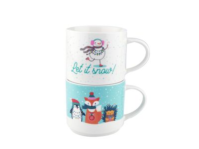Godinger Let It Snow Stack Mug Set of 2 13624, 028199136249