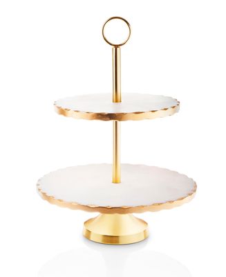 Godinger White Marble 2 Tier Gold Edge 50941, 028199509418