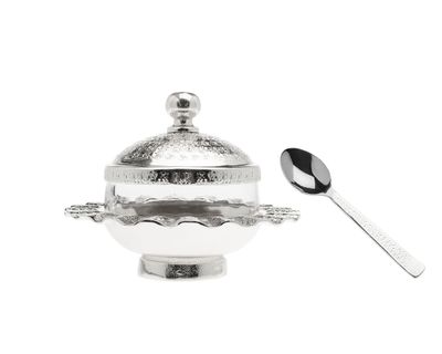 Godinger Ripple Silver Jam Jar with Spoon 95688